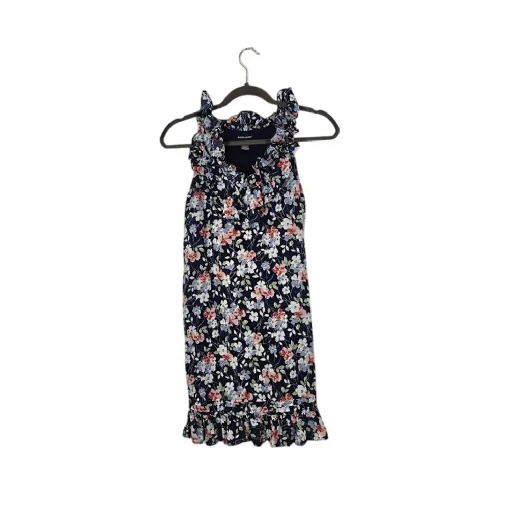 Ralph Lauren Girls Floral Dress Size 14 Blue Ruffle Cotton Lined Sleeveless